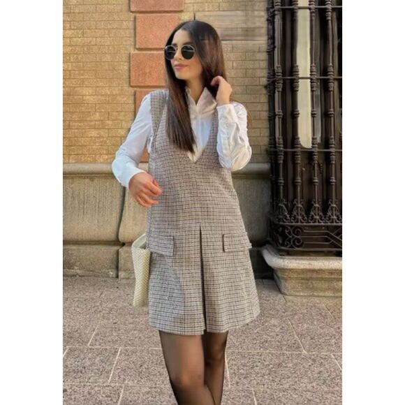 ZARA NWT PLAID PINAFORE DRESS MULTICOLORED REF 2067/105 - Picture 1 of 8